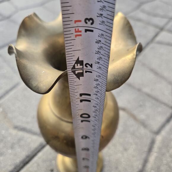 Brass Floral Etched Vases Scalloped Rims - Picture 6 of 8